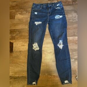 American Eagle Outfitters Dark Blue Distressed Skinny Jeans